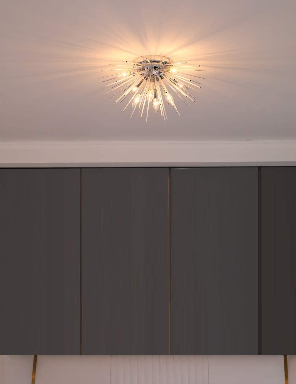 Sputnik Chandelier, 8-Light Flush Mount Ceiling Light for Bedroom, Living Room, Dining Room, Office (Silver)