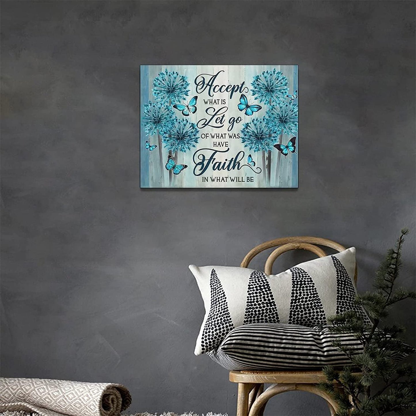 Bathroom Dandelion Wall Art Butterfly Dandelion Motivational Quotes Pictures Paintings Canvas Prints Framed Modern Artwork Home Decor for Office Living Room Bedroom Bathroom Kitchen 16"X12"