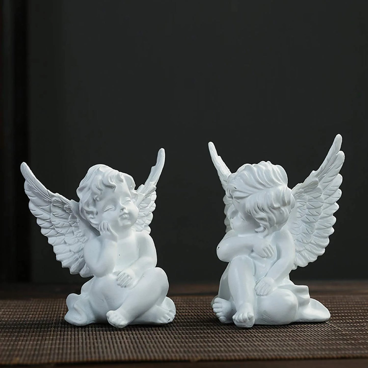 Set of 2 Cherubs Angels Resin Garden Statue Figurine, Indoor Outdoor Home Garden Decoration, Adorable Angel Sculpture Memorial Statue 4"