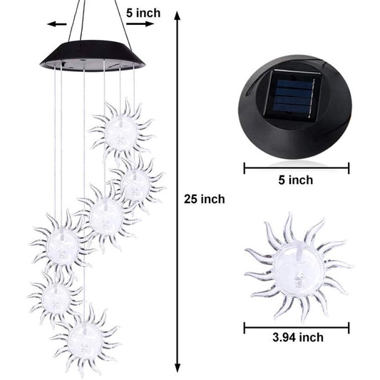 Kyoryuger Solar hanging Wind Chimes With Suns, Changing Color Solar Powered Suns LED Light, for Outdoor Indoor decor (Suns）