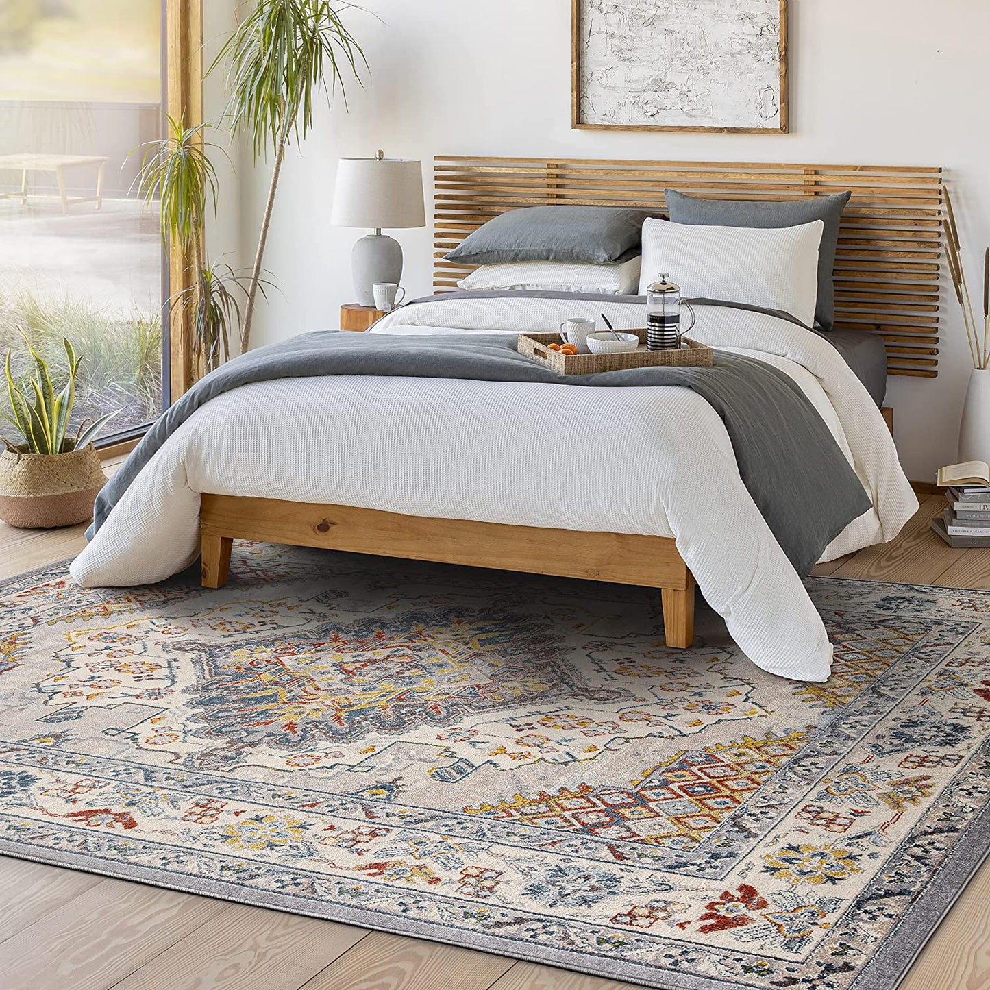 Anja Oriental Medallion Area Rug,5'2" X 7',Grey
