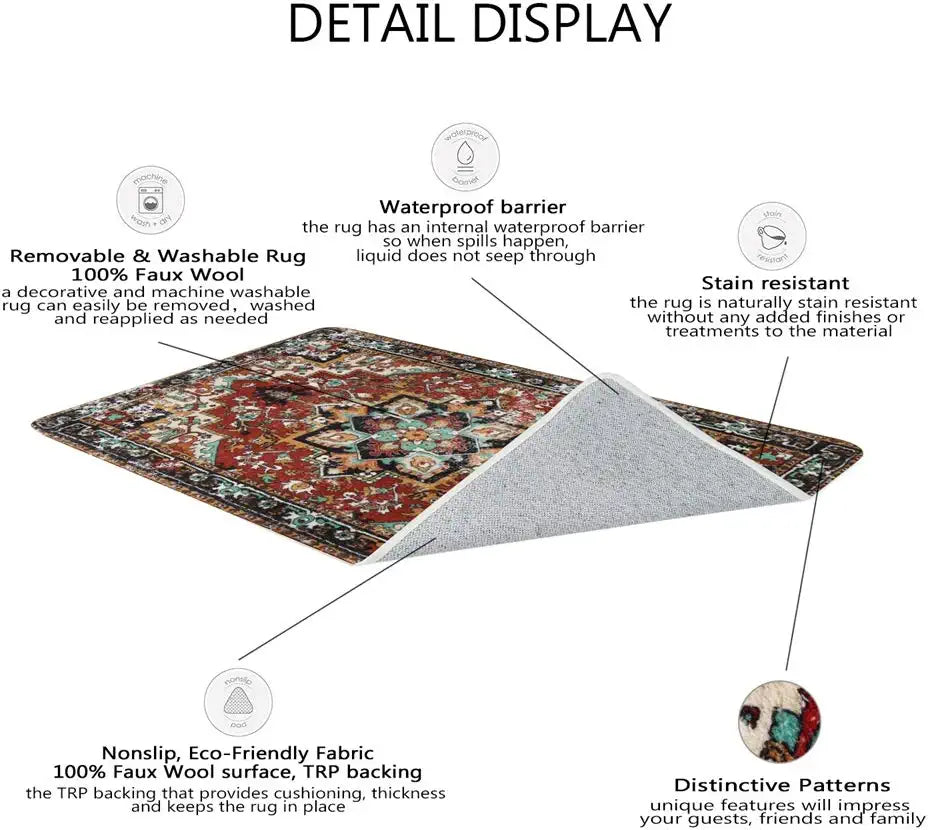 Collection Traditional Oriental Area Rug - 3’ X 5’ Faux Wool Non-Slip Area Rug Accent Distressed Throw Rugs Floor Carpet for Living Room Bedrooms Laundry Room Decor (3’ X 5’, Red)