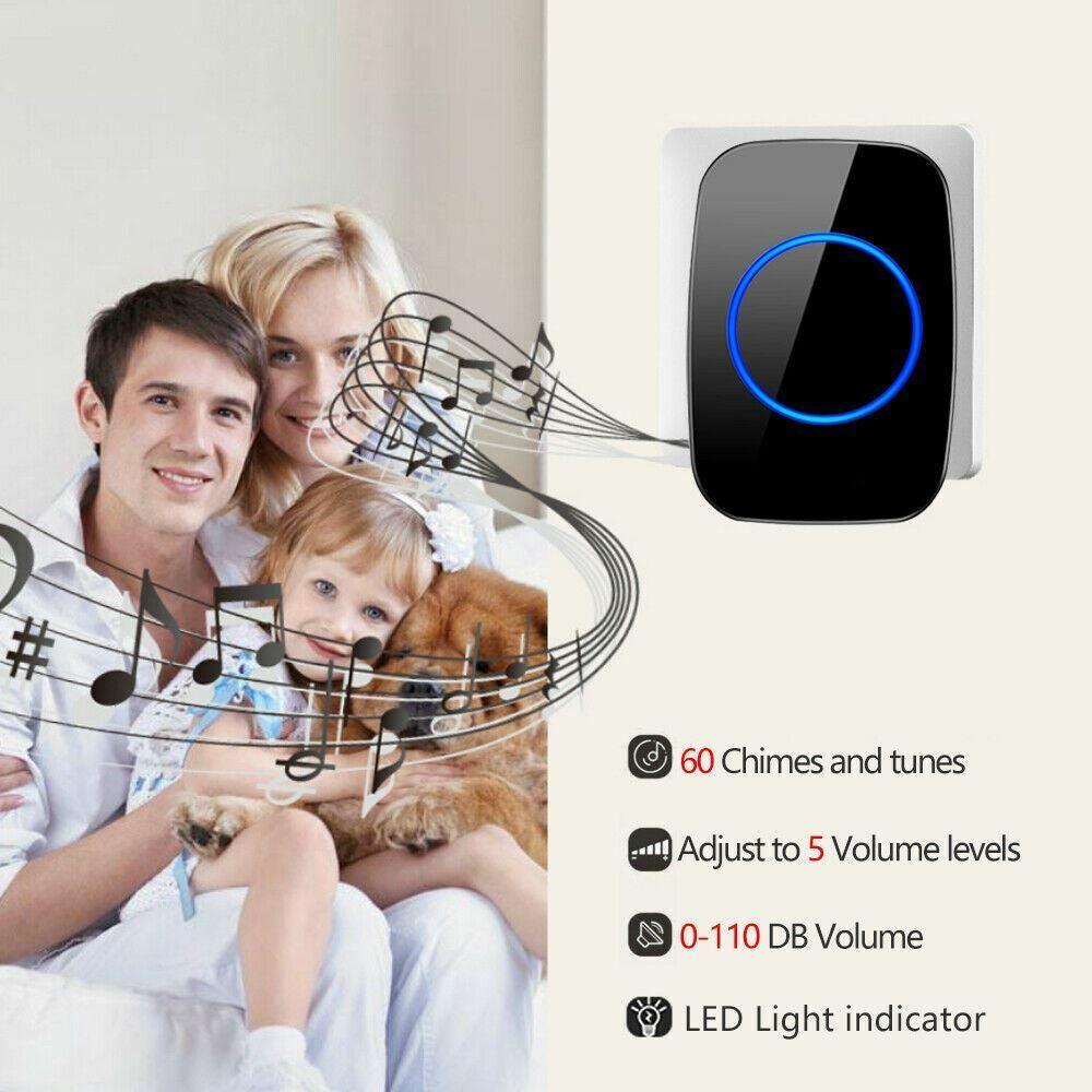 Waterproof Wireless Doorbell Adjustable Volume 1000FT Plugin Receiver 38 Chime