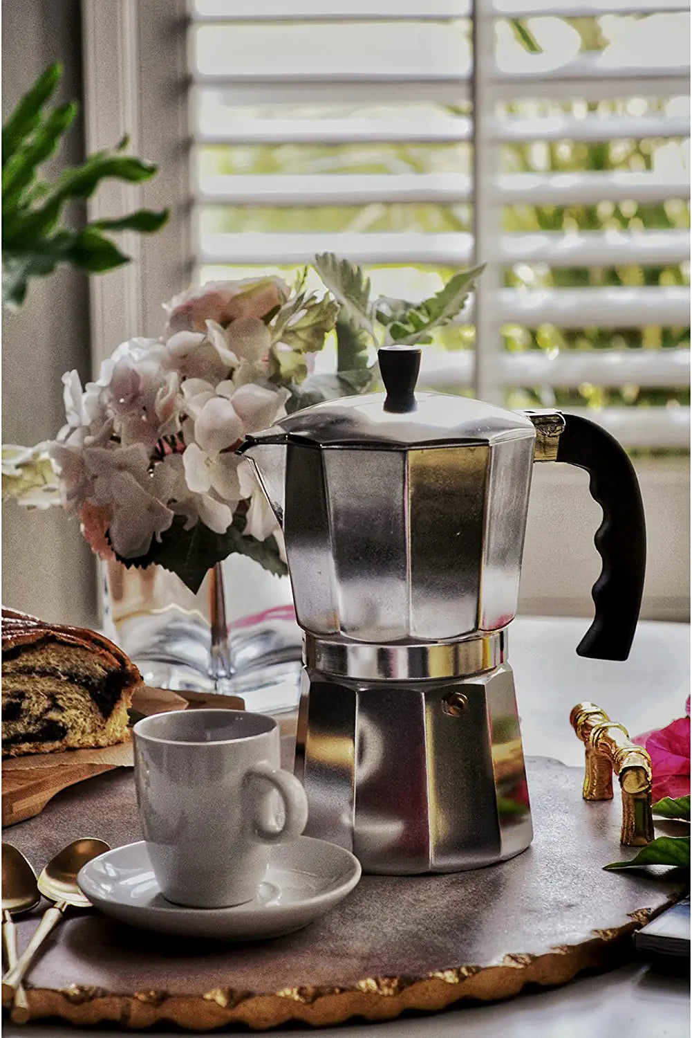 B120-42V Aluminum Espresso Stovetop Coffeemaker 3-Cup, Silver