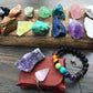 Chakra Therapy Starter Collection 17 Pcs Healing Crystals Kit, 7 Raw Chakra Stones,7 Colorful Gemstones, Amethyst,Rose Quartz Pendulum,Chakra Lava Bracelet,Dry Roses,Guide,Coa,Gift Ready