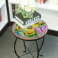 Mosaic Side Table Outdoor for Patio, Indoor Accent Table Coffee Table for Bistro, Plant End Table Small, Sunflower Round Glass Plant Table Stands