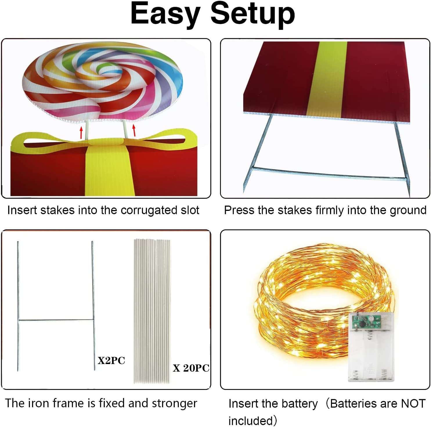Outdoor Christmas Decorations Yard Stakes Signs with 40LED String Lights- New Year Giant Holiday Grinch Xmas Decor for Home Lawn Pathway Walkway Candyland Party- 50Inch
