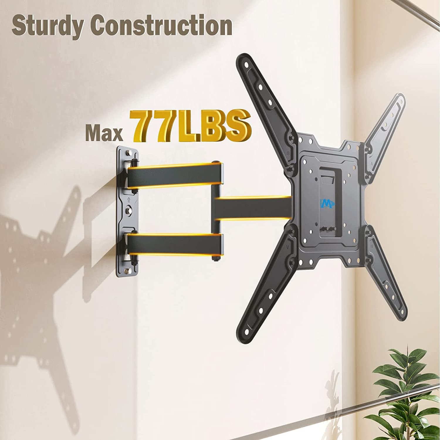 TV Wall Mount for Most 26-55 Inch Tvs, Full Motion TV Mount with Perfect Center Design on Single Stud Articulating Mount Max VESA 400X400Mm up to 77 LBS, Wall Mount TV Bracket MD2413-MX