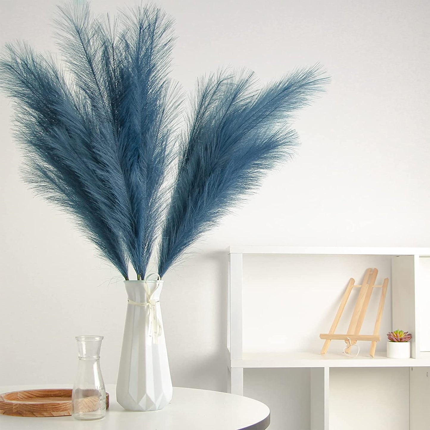 7-Pcs 38"/3.1FT Faux Pampas Grass Large Tall Fluffy Artificial Fake Flower Boho Decor Bulrush Reed Grass for Vase Filler Farmhouse Home Wedding Decor (Blue)