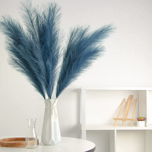 7-Pcs 38"/3.1FT Faux Pampas Grass Large Tall Fluffy Artificial Fake Flower Boho Decor Bulrush Reed Grass for Vase Filler Farmhouse Home Wedding Decor (Blue)