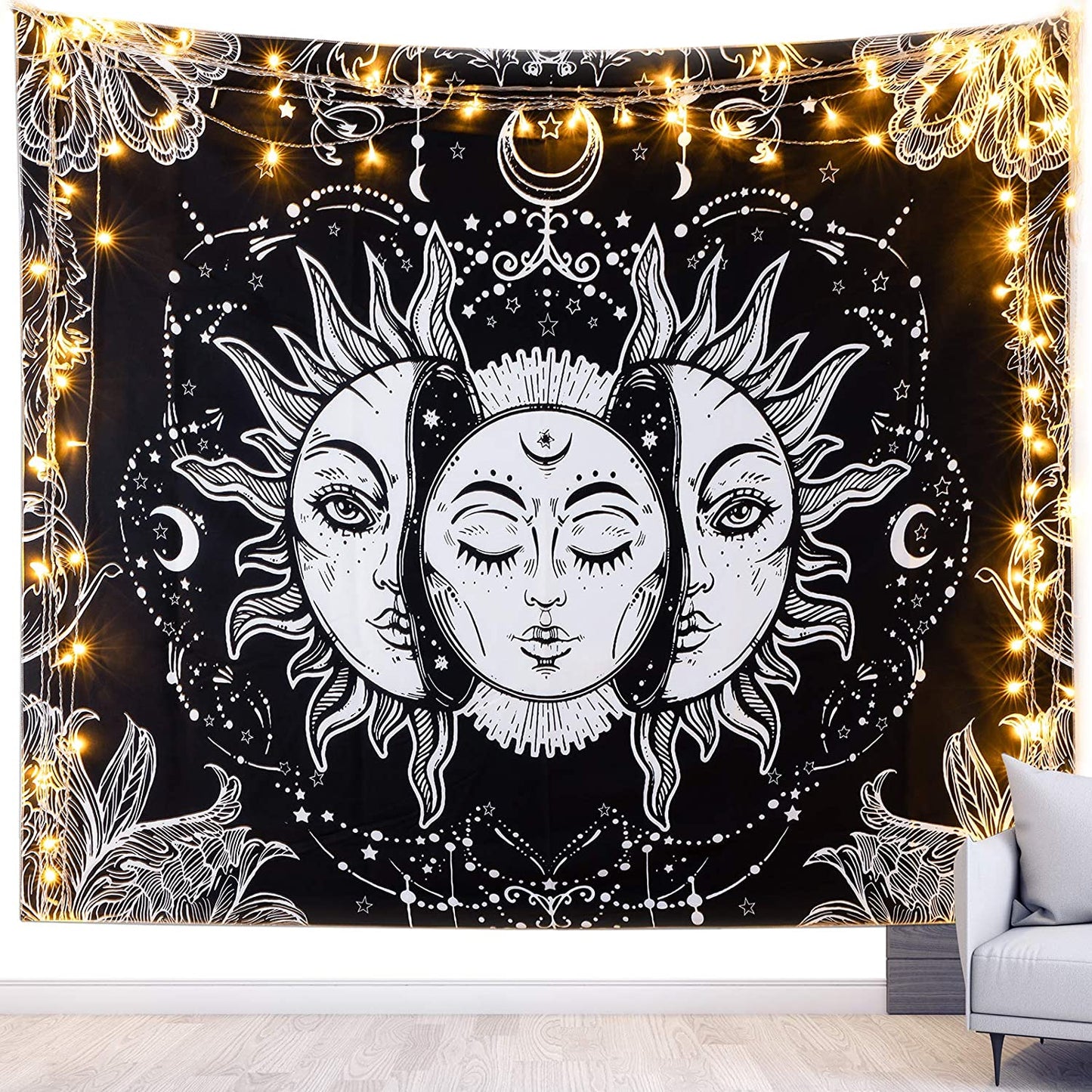 Not Fade Machine Washable Mandala Tapestry Wall Hanging Trippy Hippie Bohemian Psychedelic Wall Tapestry for Bedroom Living Room, Blue White, Small (28.7X37.4 Inches)(73X95 Cm)
