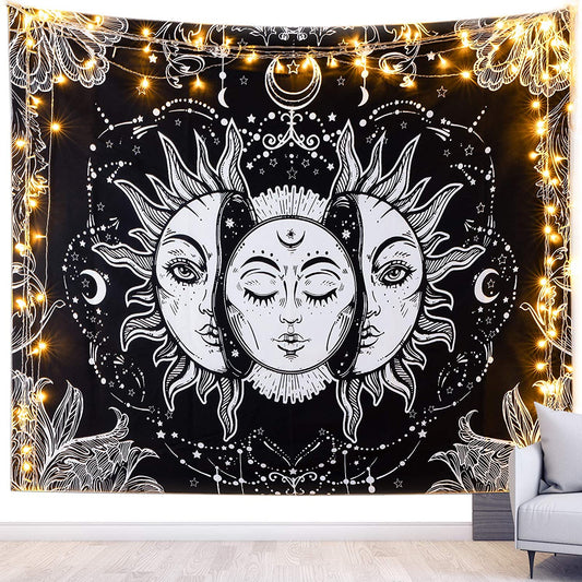 Not Fade Machine Washable Mandala Tapestry Wall Hanging Trippy Hippie Bohemian Psychedelic Wall Tapestry for Bedroom Living Room, Blue White, Small (28.7X37.4 Inches)(73X95 Cm)
