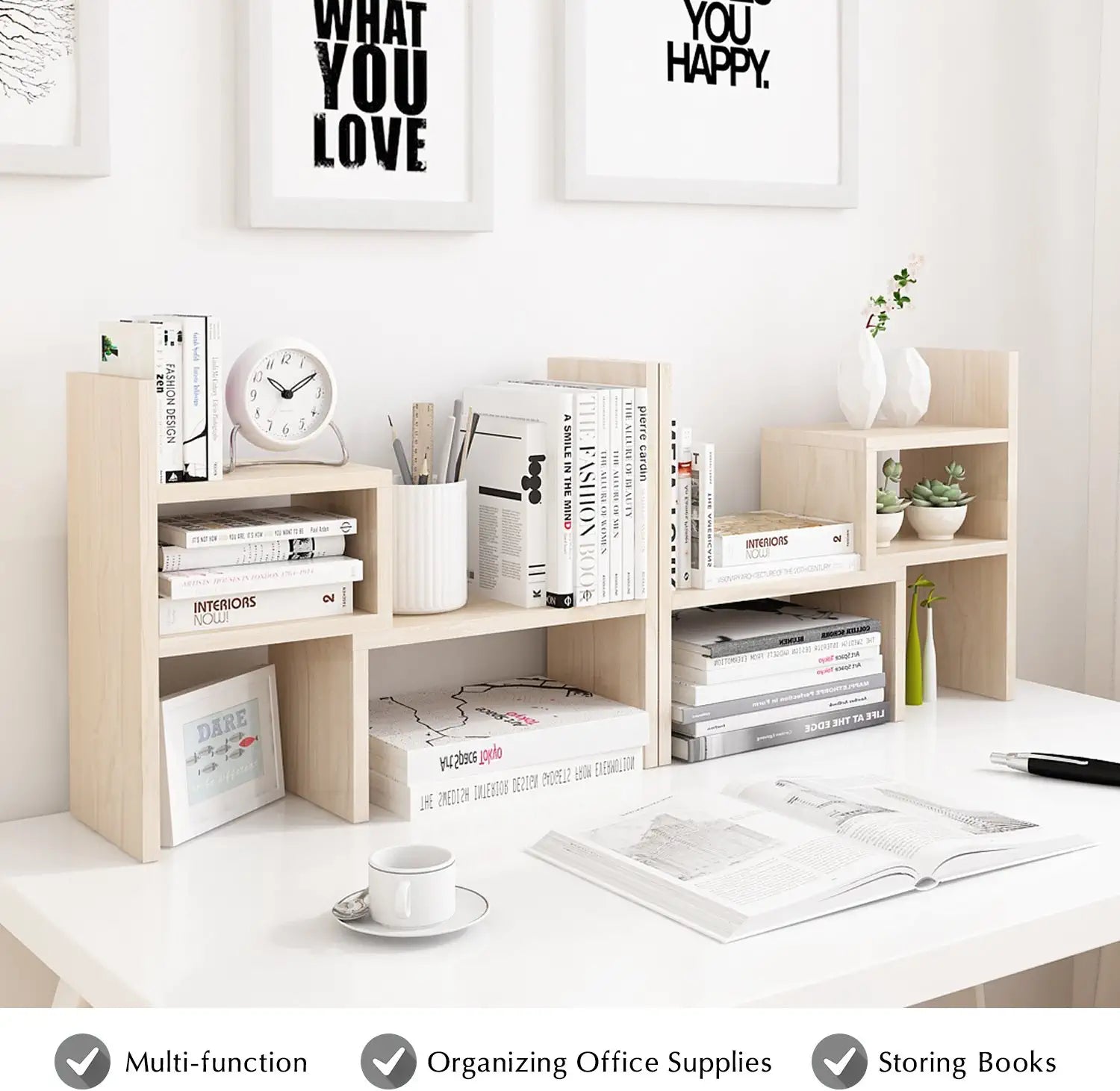 - Desktop Organizer Office Storage Rack Adjustable Wood Display Shelf | Birthday Gifts - Toy - Home Decor | - Free Style Rotation Display - True Natural Stand Shelf White Wood Tone
