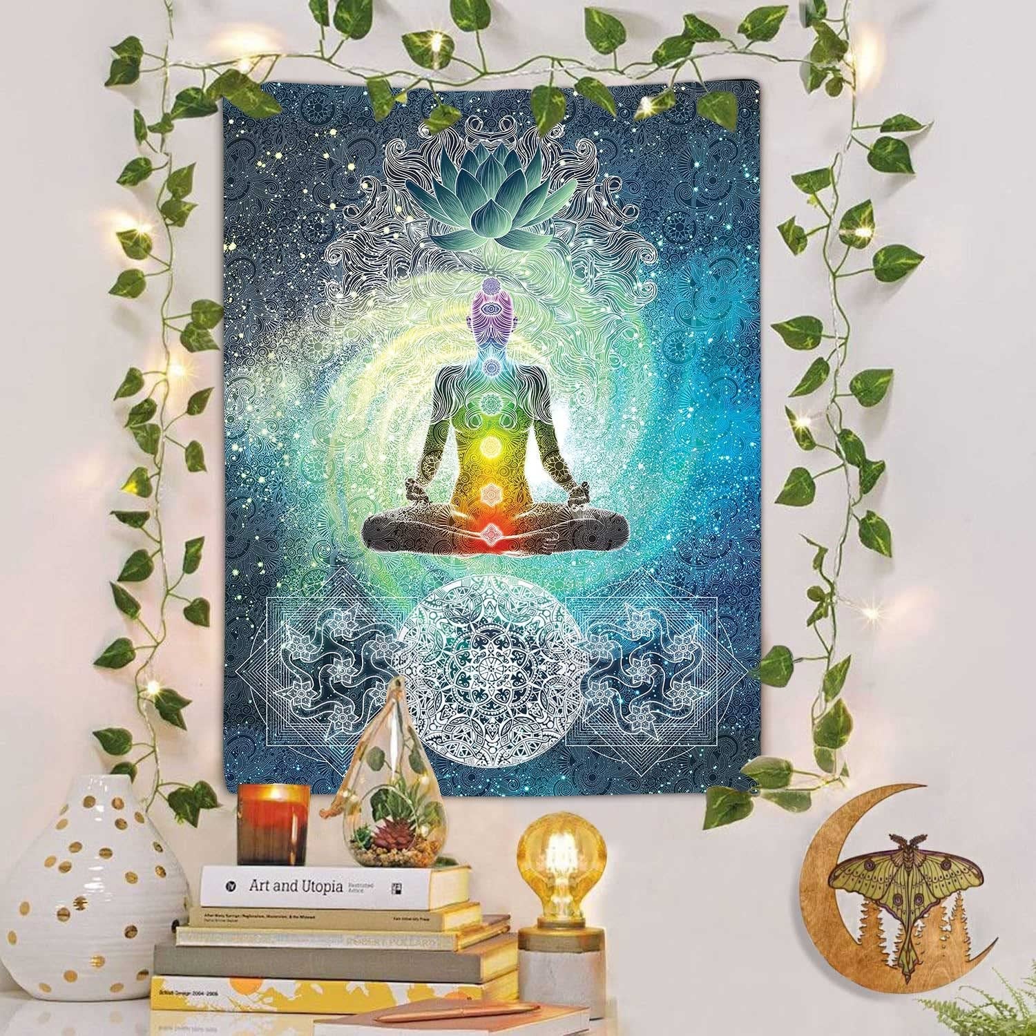 Chakra Vertical Tapestry, Seven Chakra Yoga Meditation Zen Decor Tapestry Wall Hanging for Bedroom, Hippie Lotus Spiritual Tapestries Poster Beach Blanket College Dorm Home (40W X 60H)