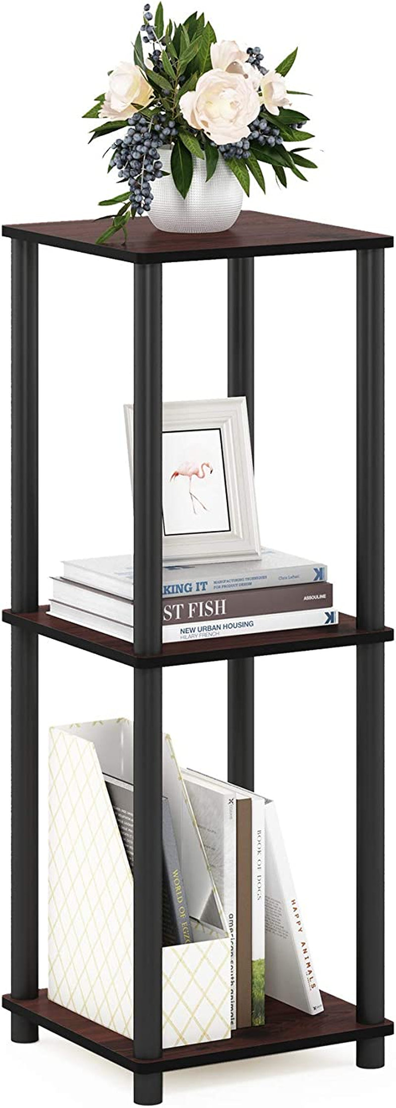 Turn-N-Tube End Table Corner Shelves, Set of 2, Dark Cherry/Black
