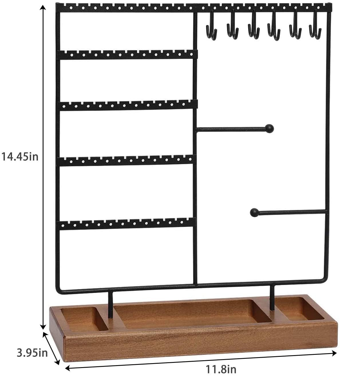 X-Cosrack Earring Holder,5-Tier Ear Stud Holder with Wooden Tray,Jewelry Organizer Holder for Earrings Necklaces Bracelets Watches and Rings,Earring Display Stand with 132 Holes,Black
