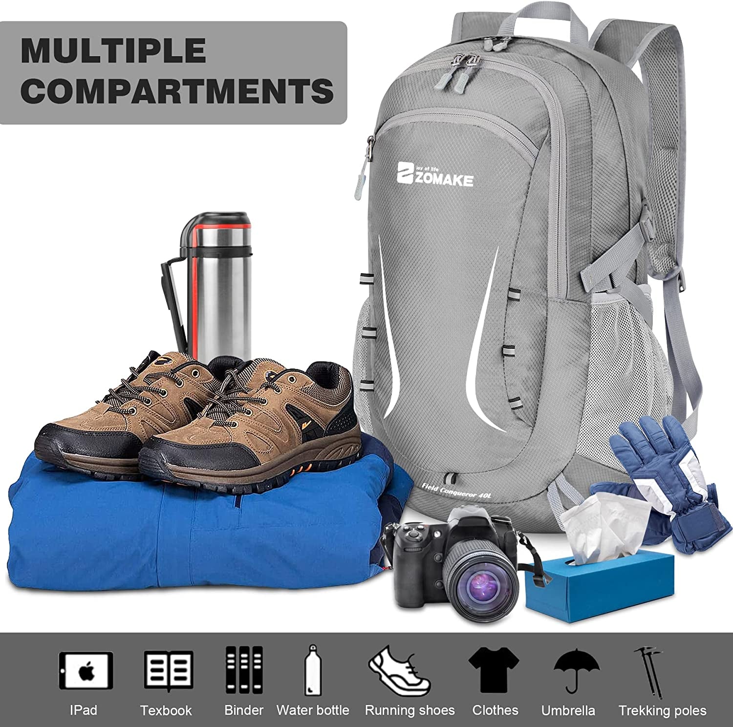 Packable Hiking Backpack 40L:Lightweight Foldable Backpacks Water Resistant - Small Packable Back Pack for Travel