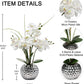 Artificial White Phalaenopsis Orchid Flower Arrangements 20.8" Faux Orchid Flower in Silver Pot Orchid Centerpiece for Dining Room Table