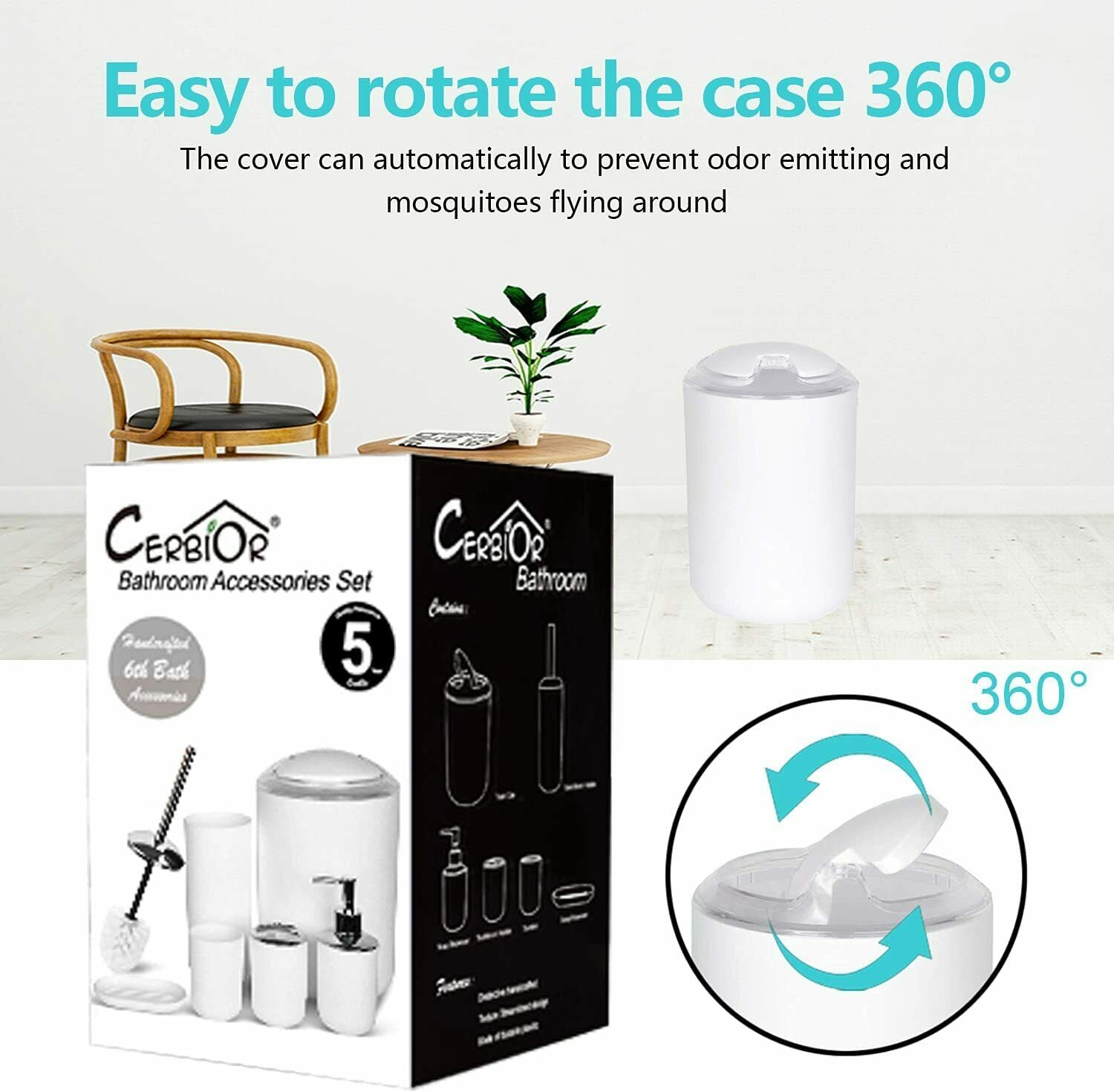 White Bathroom Accessories Set 6 Piece Bath Ensemble for Decorative Countertop