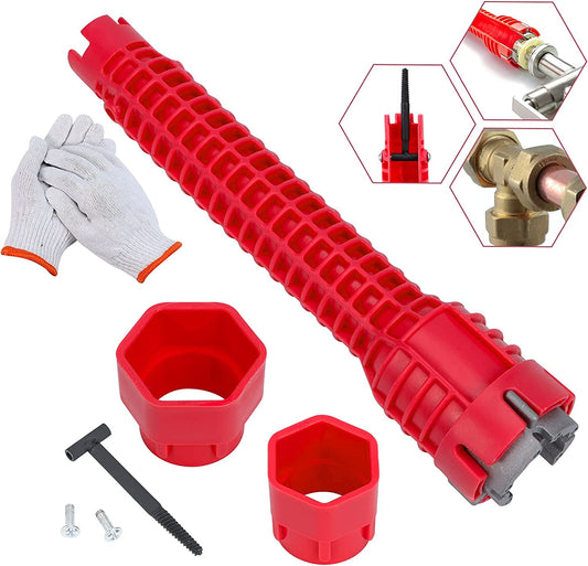 Faucet and Sink Installer 8 in 1 Multifunctional Faucet Wrench Tool Easy-To-Use Plumbing Repair Tools Kitchen Bathroom Water Pipe Sink Wrench with 1 Pair Gloves for Toilet Bowl/Sink/Bathroom/Kitchen