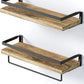 Floating Shelves, Bathroom Shelf with Towel Bar, Wall Shelves for Bathroom/Living Room/Kitchen/Bedroom, Light Brown Shelves Set of 2 - AMFS01