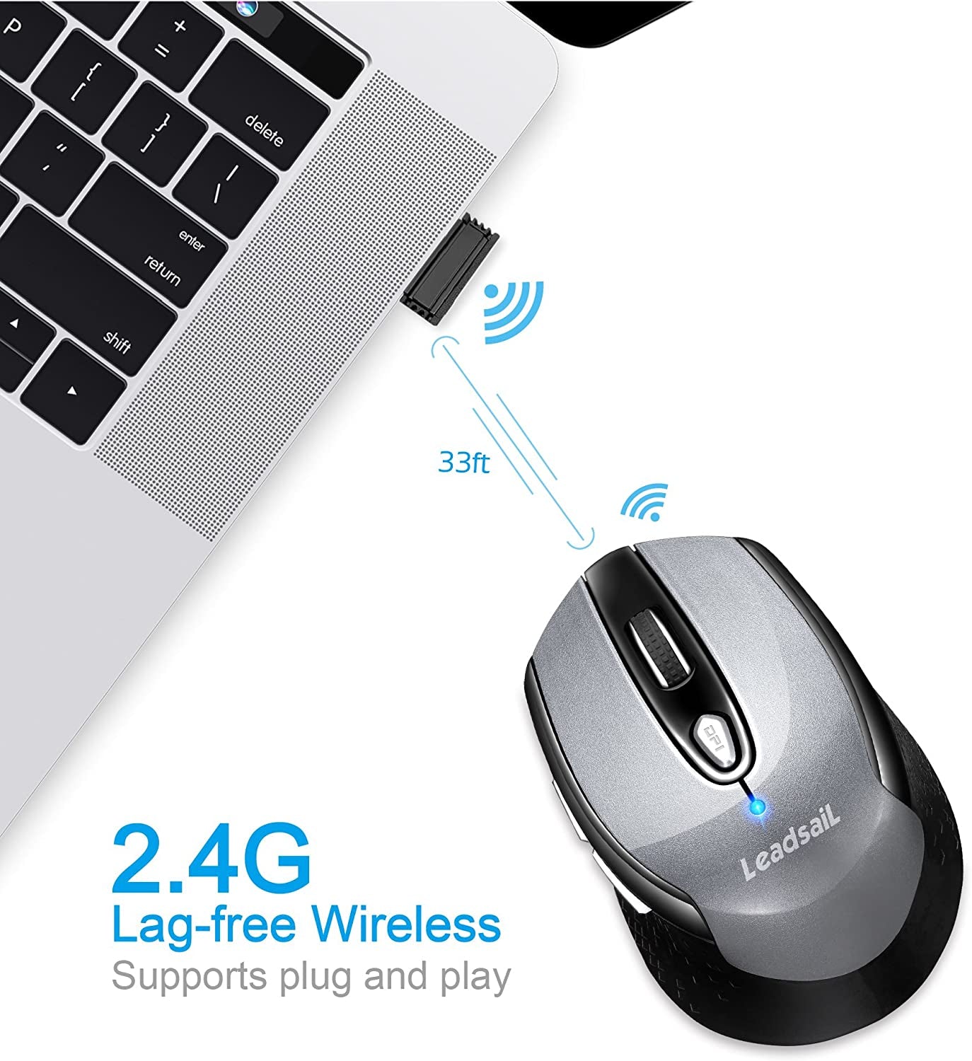 Wireless Mouse for Laptop, 2.4G Portable Slim Cordless Computer Mouse Less Noise for Laptop Optical Mouse with 6 Buttons,Usb Mouse for Windows 10/8/7/Mac/Macbook Pro/Air/Hp/Dell/Lenovo/Acer