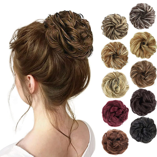 1PCS Messy Hair Bun Hair Scrunchies Extension Curly Wavy Messy Synthetic Chignon for Women Updo Hairpiece
