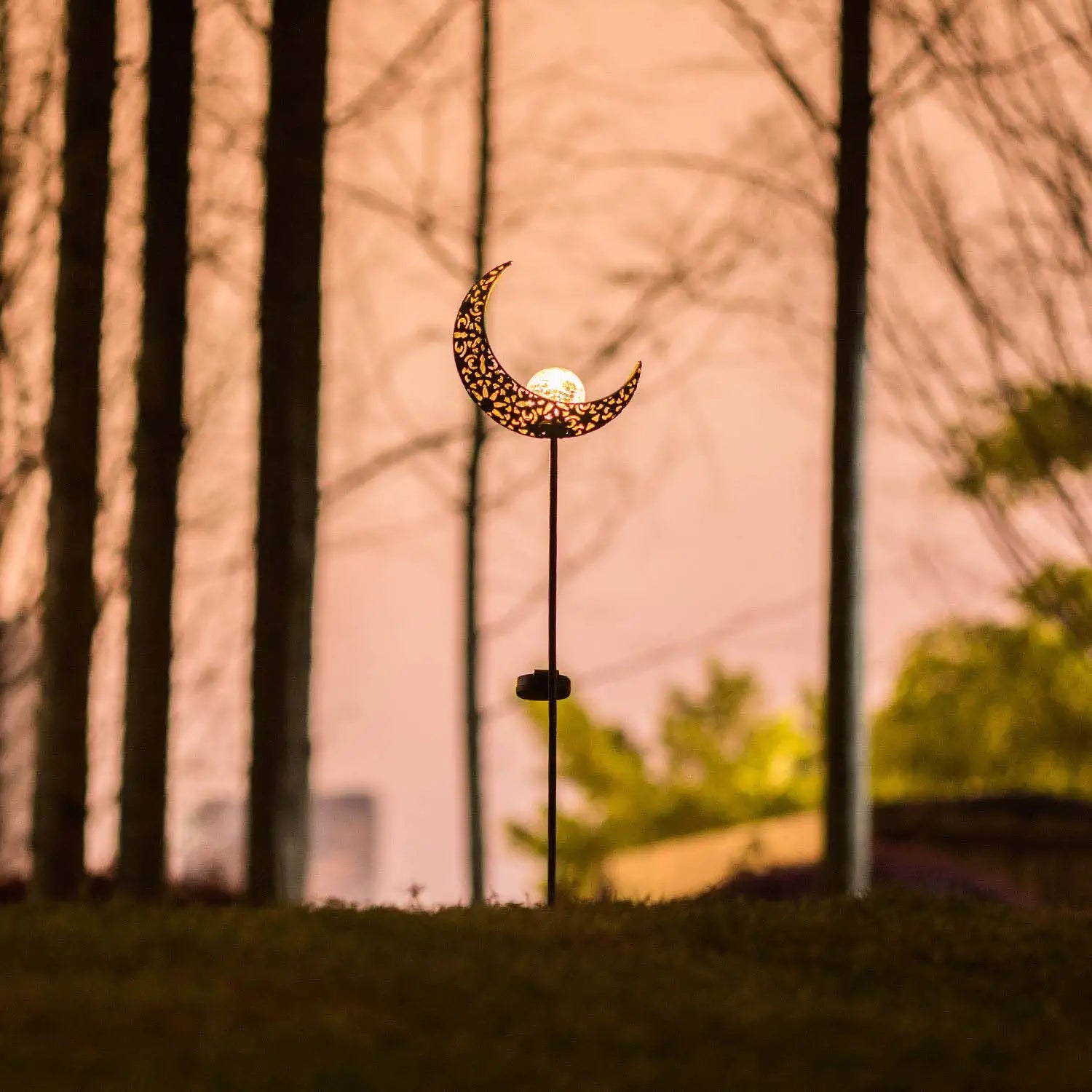 Garden Solar Lights Pathway Outdoor Moon Crackle Glass Globe Stake Metal Lights,Waterproof Warm White LED for Lawn,Patio or Courtyard (Bronze)