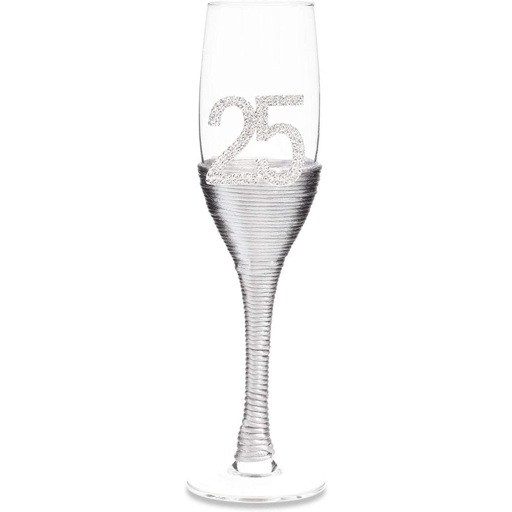 Set of 2 25Th Wedding Anniversary Champagne Flutes Glasses for Mr and Mrs Toasting Party Celebration Gift