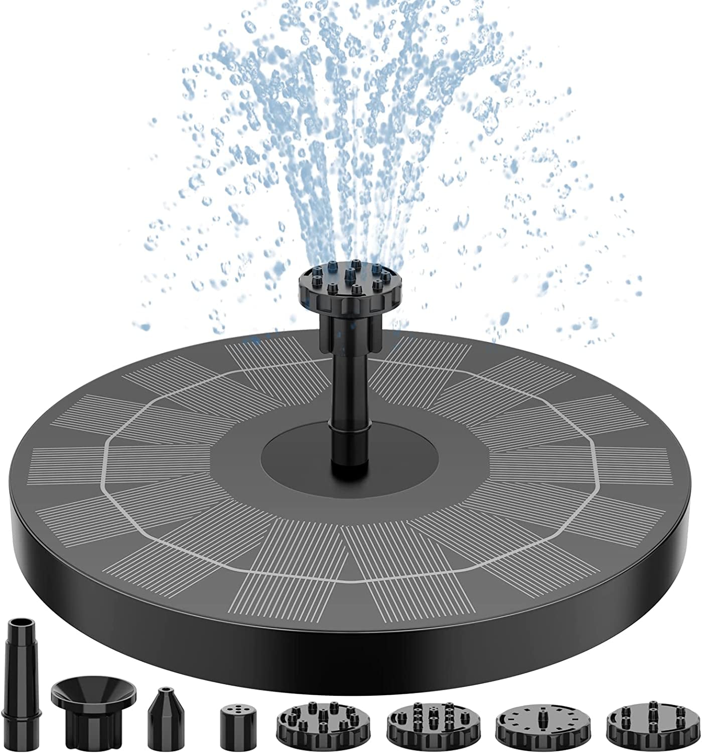 2.5W Solar Bird Bath Fountain Pump, Solar Fountain Pump for Bird Bath with 6 Nozzles, 6.7" Solar Powered Water Fountain Pump for Garden, Ponds, Pool, Fish Tank, Outdoor and Aquarium