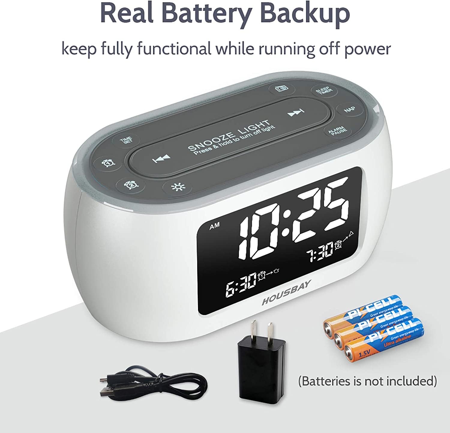 Glow Small Alarm Clock Radio for Bedrooms with 7 Color Night Light, Dual Alarm, Dimmer, USB Charger, Battery Backup, Nap Timer, FM Radio with Auto-Off Timer for Bedside（White）