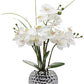 Artificial White Phalaenopsis Orchid Flower Arrangements 20.8" Faux Orchid Flower in Silver Pot Orchid Centerpiece for Dining Room Table