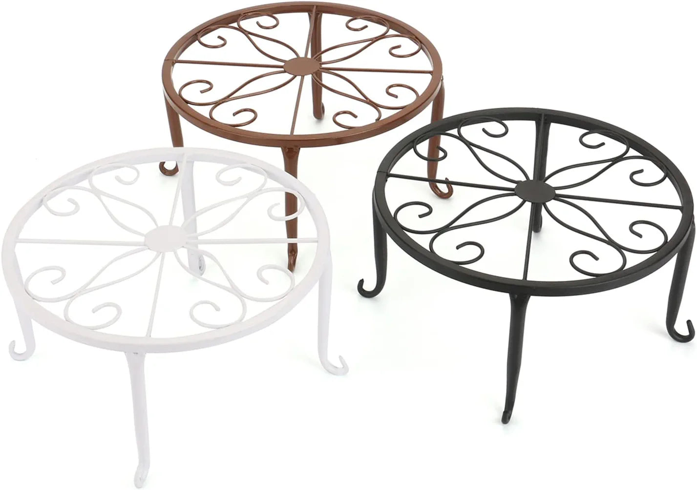 4 Pack 9" Metal Plant Stands for Indoor and Outdoor, Planters Stand, Flower Pots Holder, Beverage Dispenser Stand, Pumpkin Stand for Floor and Tabletop Decoration - Brown
