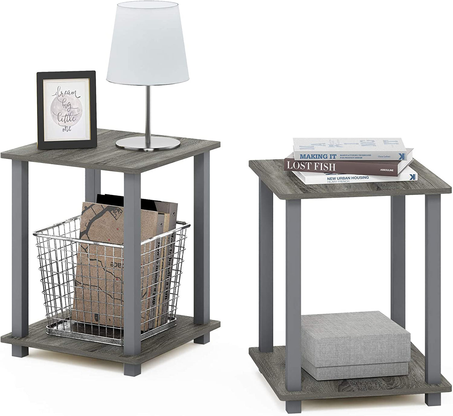 Simplistic Set of 2 End Table, French Oak Grey/Grey