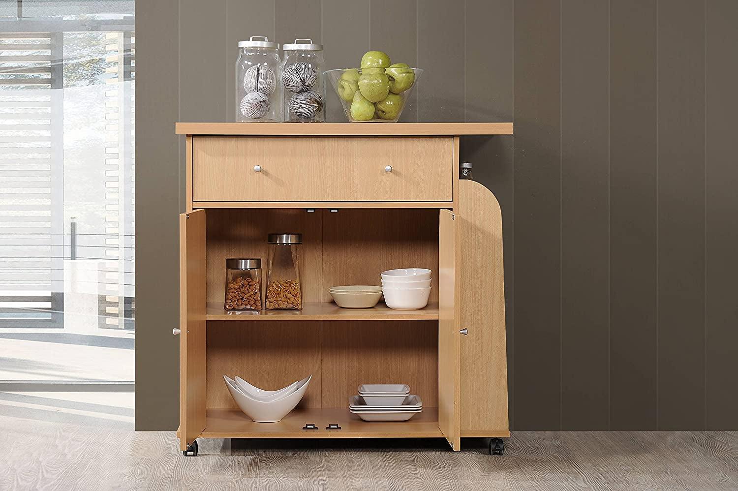 Import Kitchen Island with Spice Rack and Towel Rack, Beech