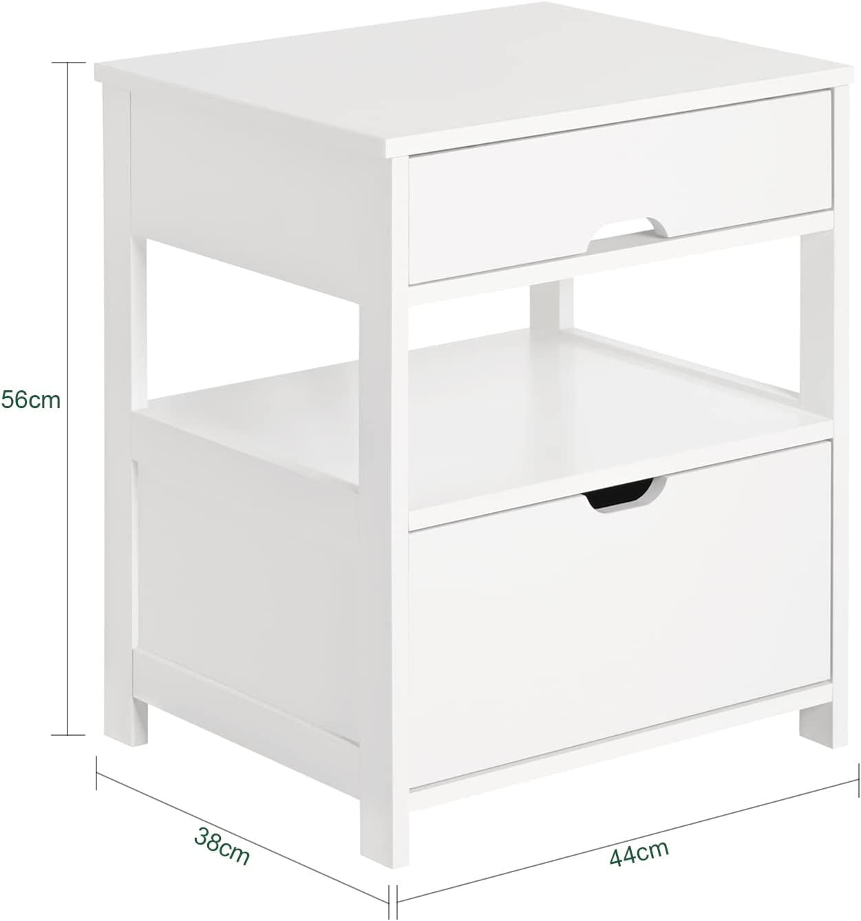 FRG258-W, White Nightstand with 2 Drawers, Bedside Table, End Table, Side Table, Lamp Table