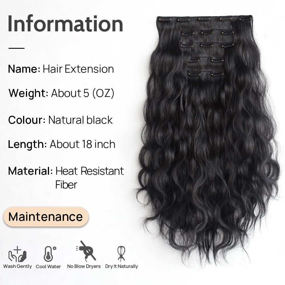 Black Hair Extensions  Clip in Hair Extension Wavy 18"Synthetic Thick Clips on Hair Piece for Women 5PCS Blonde Curly Straight 22"Long Girls Brown Red White Natural Full Head 5 Oz