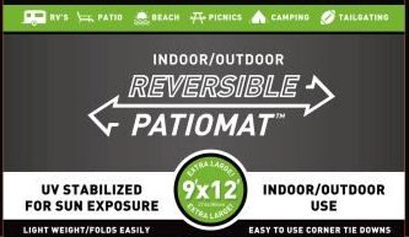 Patio Mats 9X12 Reversible RV Outdoor Patio Mat, Camping Mat, Interlocked Squares, Blue