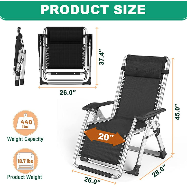 ABORON Zero Gravity Chair, Lawn Recliner, Reclining Patio Lounger Chair, Folding Portable Chaise, with Soft Cushion, Cup Holder, Adjustable Headrest