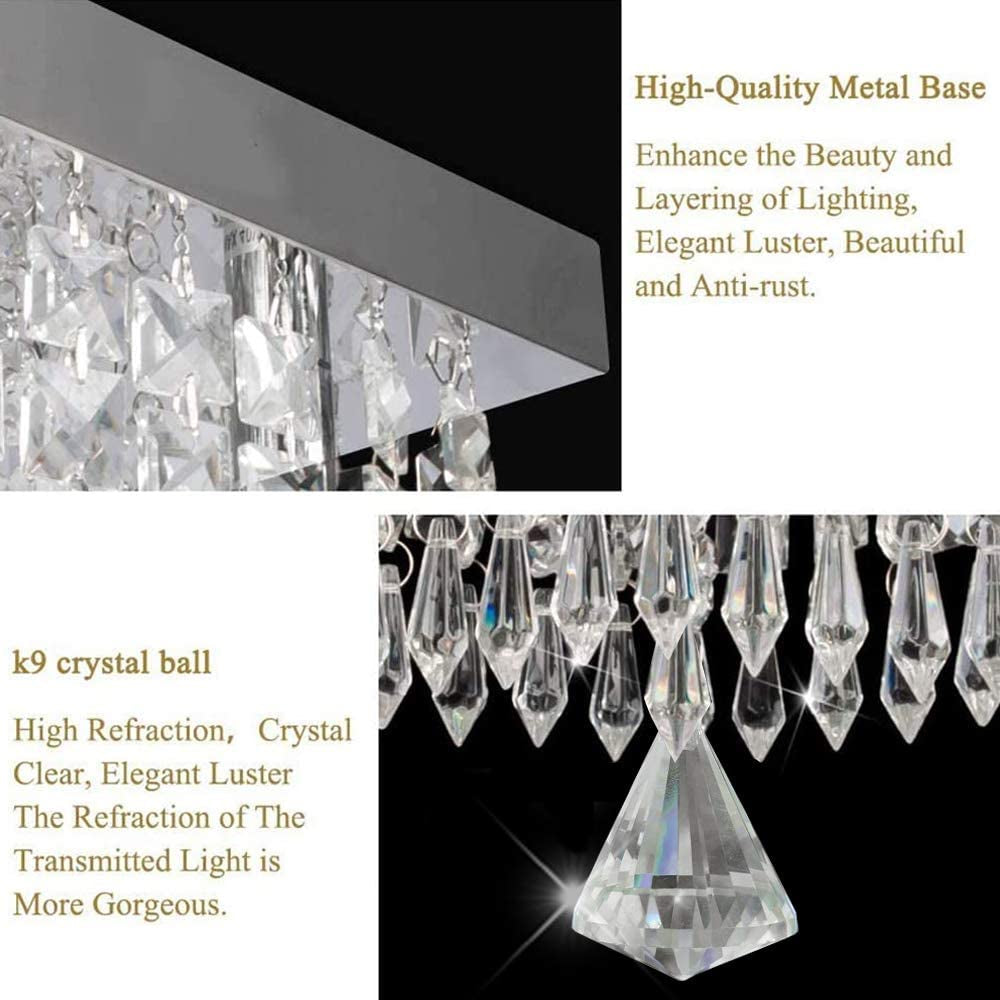 Modern Crystal Chandeliers Flush Mount Ceiling Light Lamp,Mini Square Flush Mount Ceiling Light Fixture Diameter 9.84 Inch Height 11.8 Inch, 4 Lights