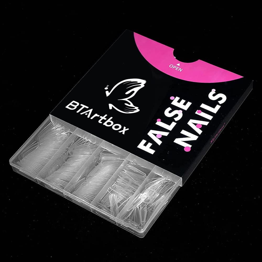 Coffin Nails Long Fake Nails - Clear Acrylic Nails Coffin Shaped Ballerina Nails Tips  500Pcs Full Cover False Nail Artificial Nails with Case for Nail Salons and DIY Nail Art, 10 Sizes