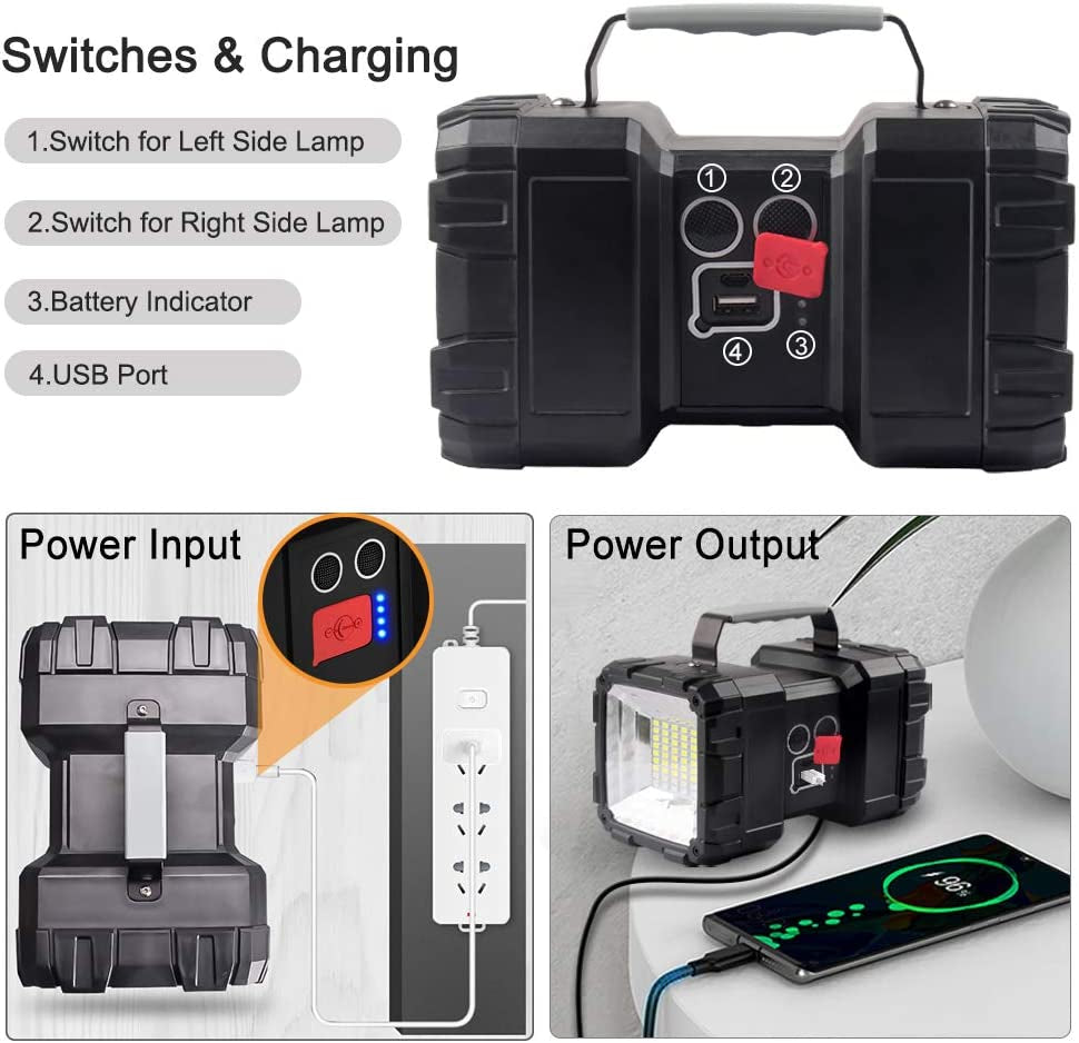 Rechargeable Flashlight, LED Spotlight Flashlight 10000 Capacity 1200LM 20H Ultra-Long Standby 3+4 Lights Modes Camping Flashlight Waterproof with USB Output as a Power Bank