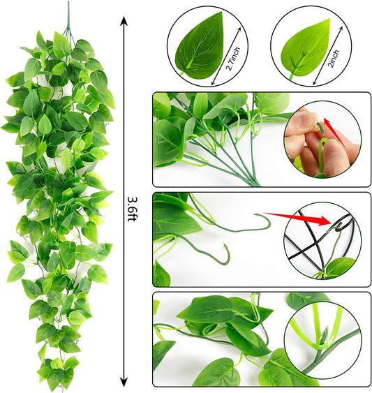 3Pcs Artificial Hanging Plants, 3.6Ft Fake Hanging Plant, Fake Ivy Vine for Wall House Room Indoor Outdoor Decoration (No Baskets)