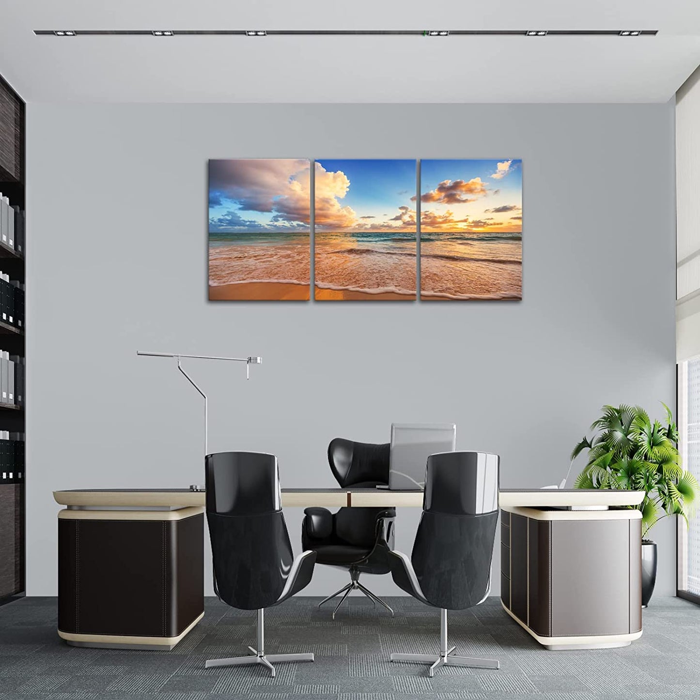 Sunrise Beach Canvas Wall Art, Baiyun Ocean Landscape Poster Framed, Canvas Painting Printing Picture for Home Bedroom Bathroom,12" X 16" X 3 PCS