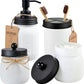 Mason Jar Bathroom Accessories Set (4 Pack)—White Retro Mason Jar Lotion Soap Dispenser & 2 Apothecary Jars & Toothbrush Holder- Rustic Farmhouse Restroom, Bathroom Decor Countertop Organizer (Black)