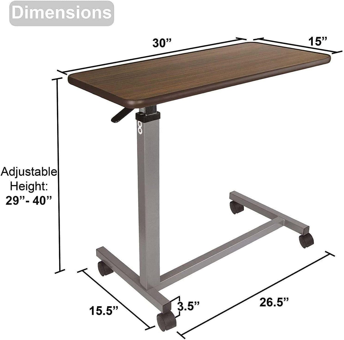 Medical Adjustable Overbed Bedside Table with Wheels (Hospital and Home Medical Use)
