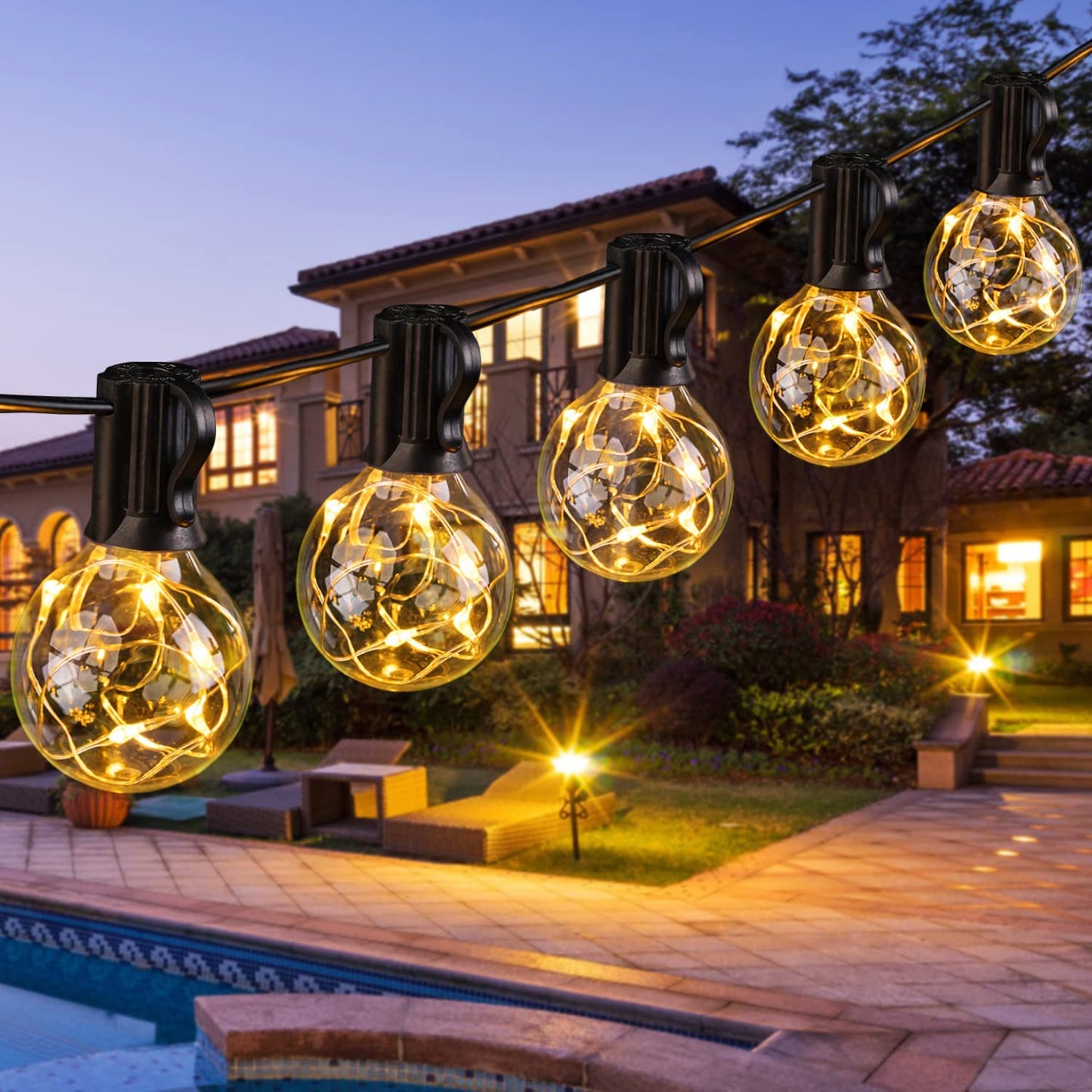 G40 LED Outdoor String Lights, 38.5Ft UL Approval IP65 Waterproof, 30+3 0.1W per Bulbs Energy Saving, outside Decorative Lighting Hanging for Patio Porch Garden Bistro Cafe Party Wedding