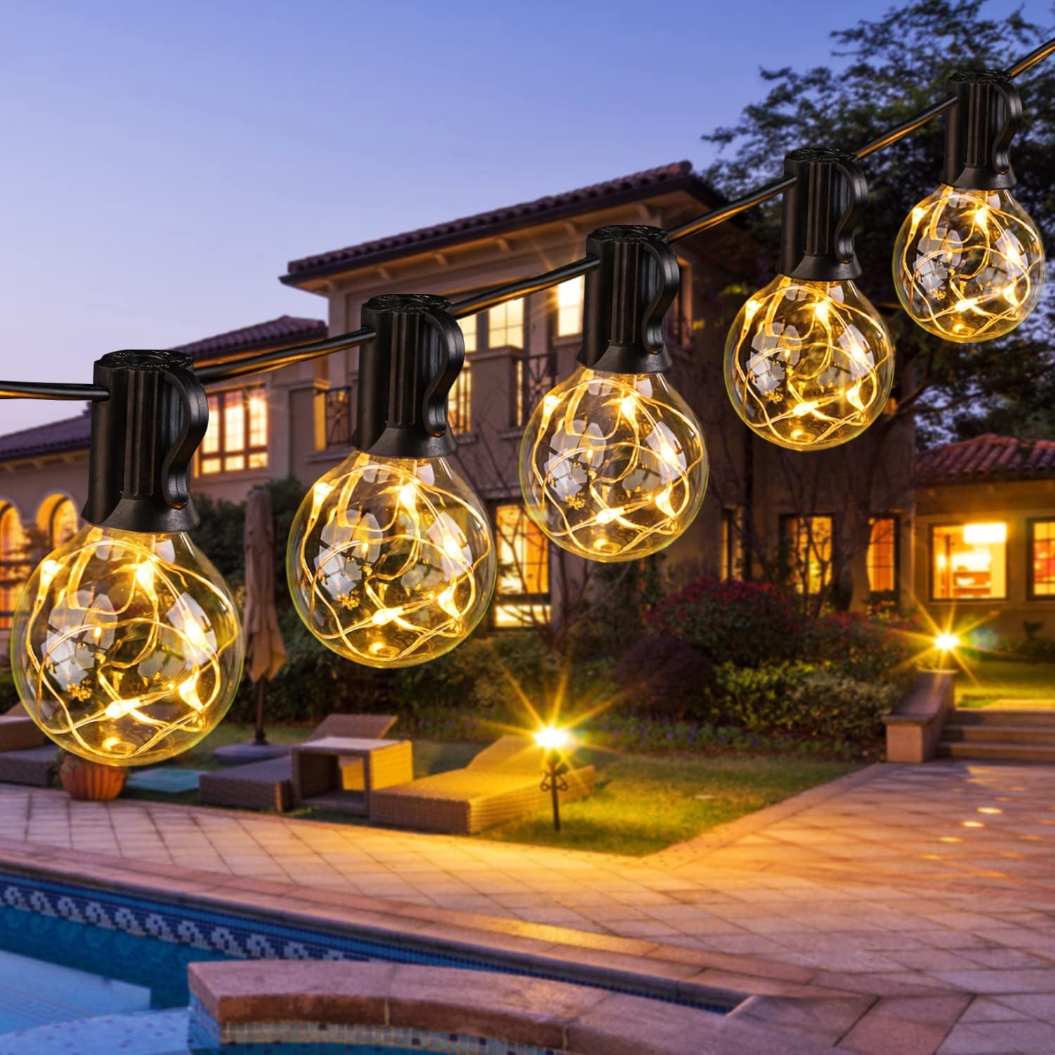 G40 LED Outdoor String Lights, 38.5Ft UL Approval IP65 Waterproof, 30+3 0.1W per Bulbs Energy Saving, outside Decorative Lighting Hanging for Patio Porch Garden Bistro Cafe Party Wedding