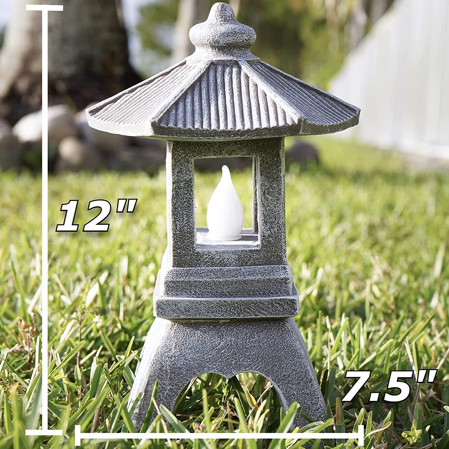 Pagoda Garden Statue, Solar Powered Statue Japanese Garden Decor, Outdoor Zen Garden Lantern, Flickering LED Garden Light (Tranquil Pagoda)