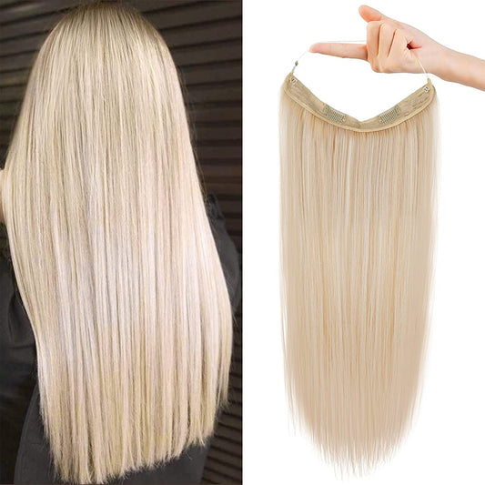 Invisible Wire Hair Extensions with Transparent Headband Adjustable Size Removable Secure Clips in Straight Secret Hairpiece for Women (24 Inch, Light Blonde)